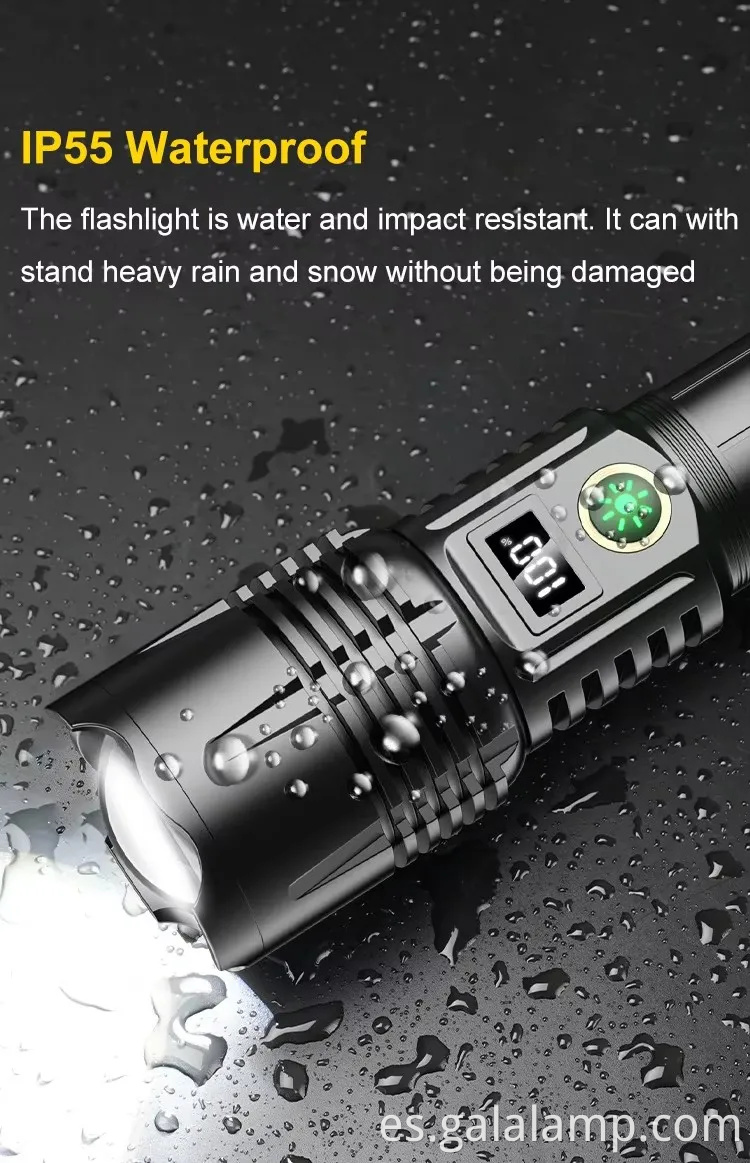 Zoom de alta potencia, pantalla digital de luz fuerte de luz multifuncional, linterna ajustable de nivel múltiple